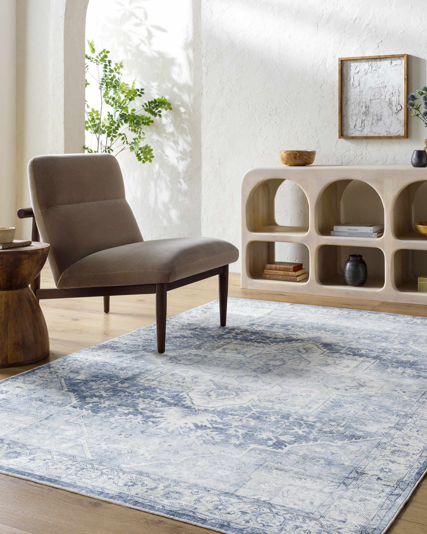 Mauro Navy Medallion Washable Area Rug-0