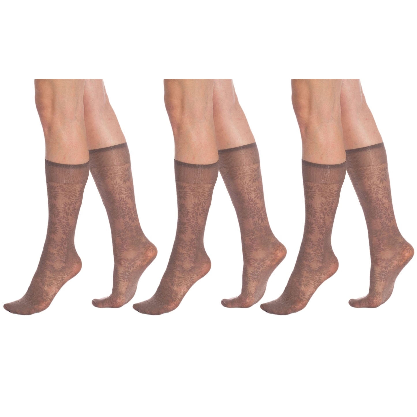 3 Pairs Sheer Knee High Socks for Women 15 Denier with Stay-Up Band One Size-7