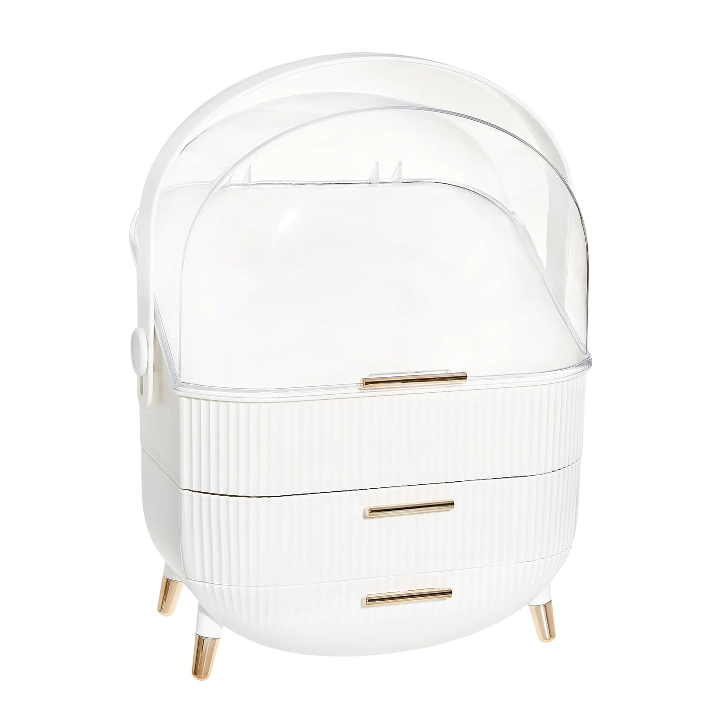 DwellStudio Dustproof Makeup Organizer for Cosmetics and Skincare - Stylish Storage Solution for Your Beauty Essentials Oval White