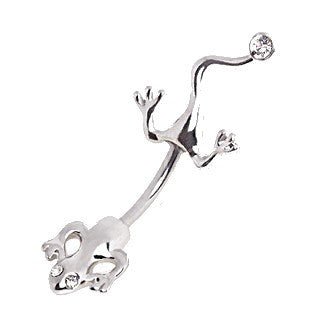 316L Surgical Steel Lizard Navel Ring with Clear CZ on Tail-0