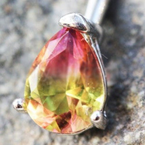 316L Stainless Steel Teardrop Synthetic Watermelon Tourmaline Navel Ring-2