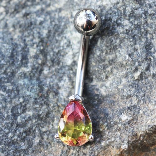 316L Stainless Steel Teardrop Synthetic Watermelon Tourmaline Navel Ring-0