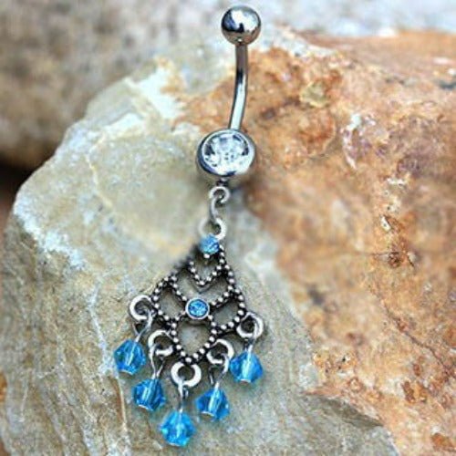 316L Stainless Steel Aqua Chandelier Dangle Navel Ring-0