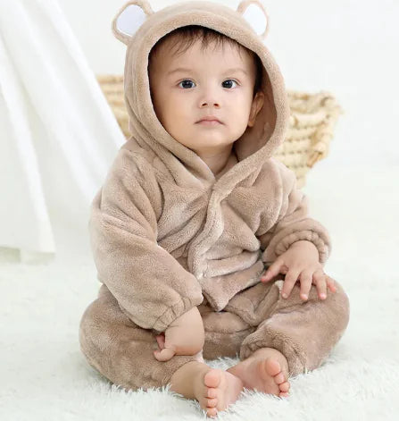 Flannel Bear Hooded Romper for Kids