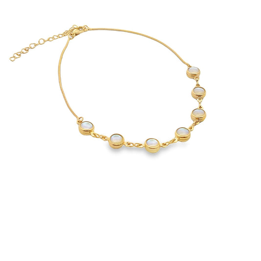 18K Gold Filled Anklet With Round Pearl Holographic Charms (E32)-0