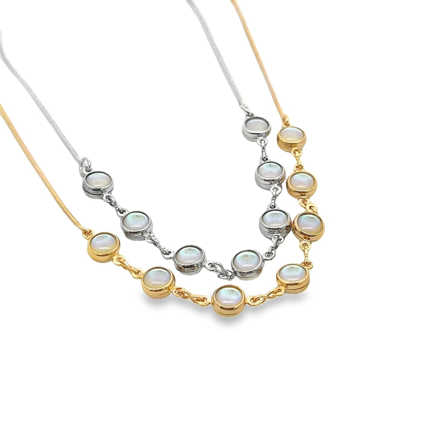 18K Gold Filled Anklet With Round Pearl Holographic Charms (E32)-1