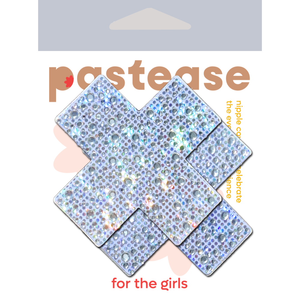 5-Pack: Plus X: Crystal Silver Cross Nipple Pasties by Pastease® o/s-3