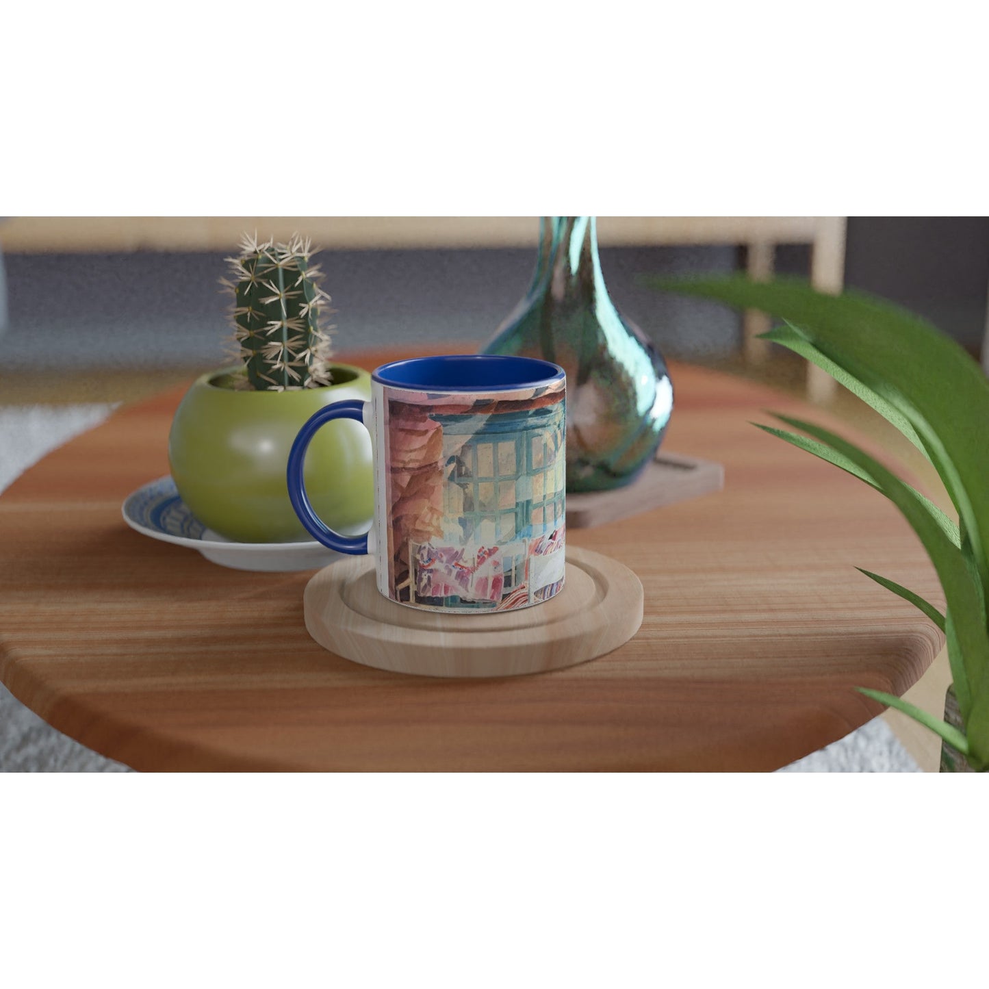 11oz White Ceramic Mug with Color Inside | Coffee Cup with 'Southwestern Home' Watercolor Artwork by American Artist Barbara Cleary-1