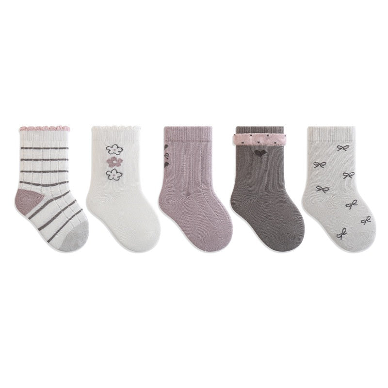 Autumn Arrival Baby Kids Unisex Breathable Geometric Pattern Socks 1 Lot=5-Pair Set-4