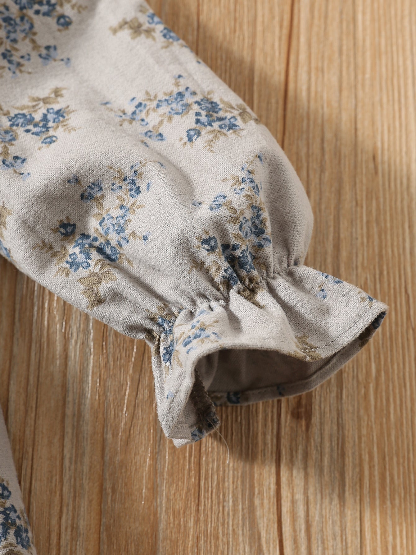 Autumn Arrival Baby Kids Girls Floral Pattern Long Sleeves Ruffle Neck Dress-4