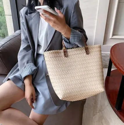 Bohemian Large-Capacity Handmade Straw Beach Tote Handbag