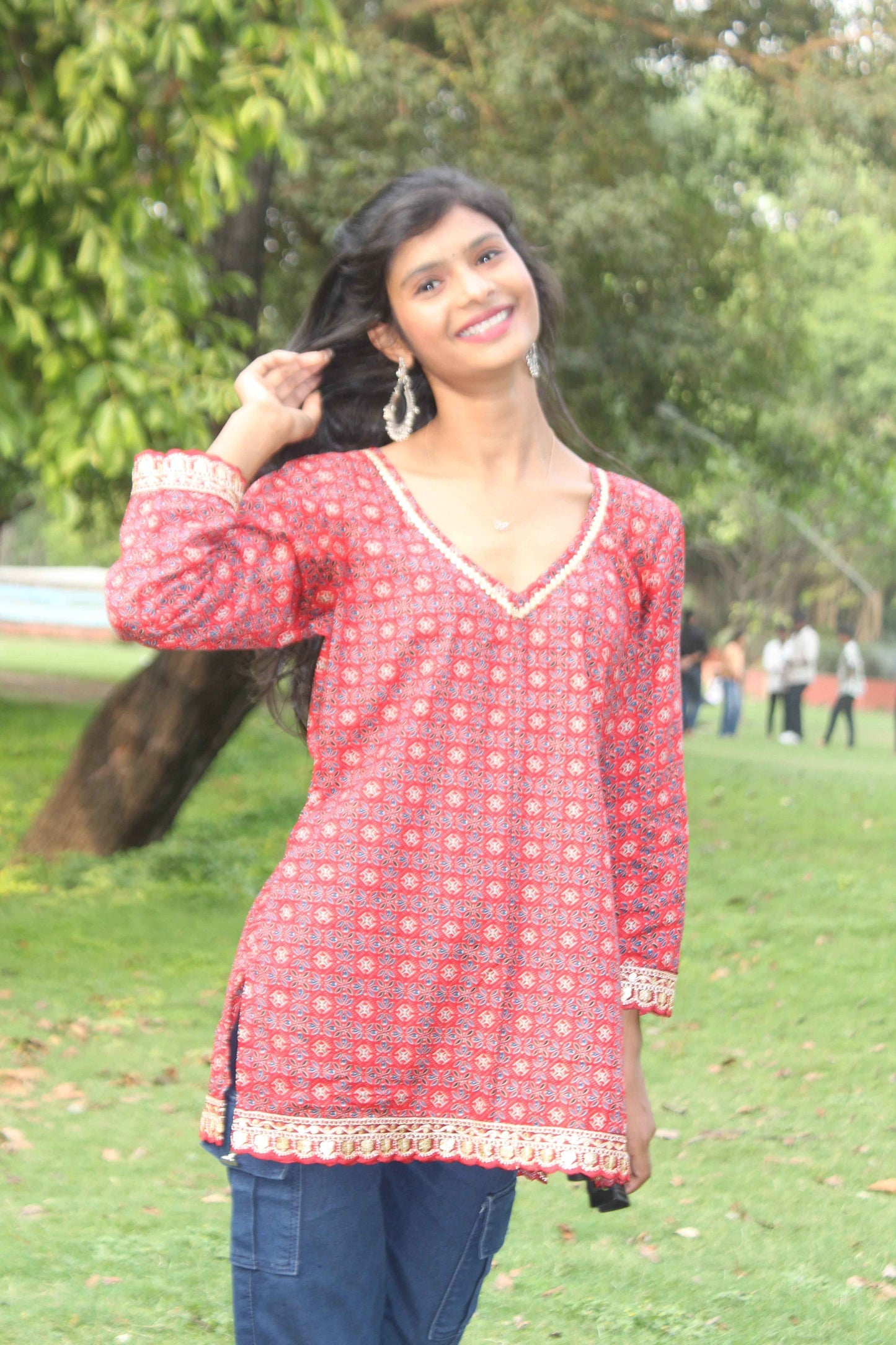 Rust Red Ajrak Elegance Kurti-2