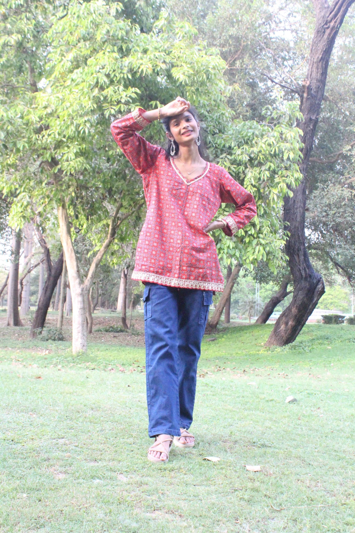 Rust Red Ajrak Elegance Kurti-1