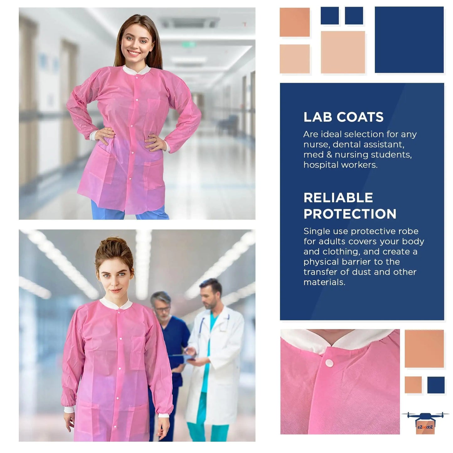 Disposable Lab Coat Small Size 10 Pack Light Pink Lab Jackets for Adults
