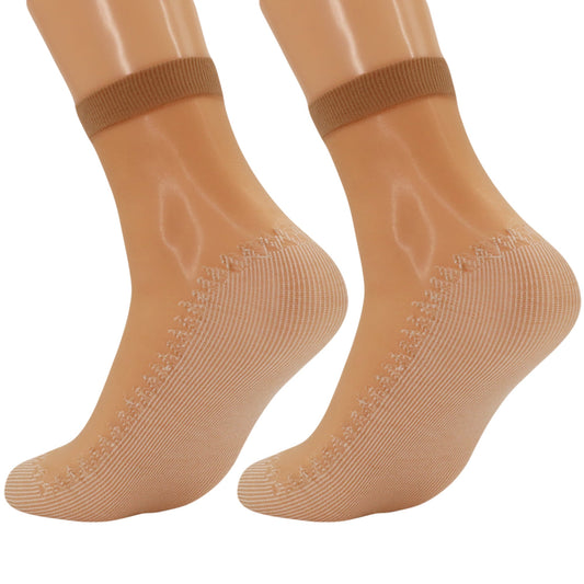 3 Pairs Women's Anti-Slip Sheer Ankle Socks with Cotton Sole and Reinforced Toe-0