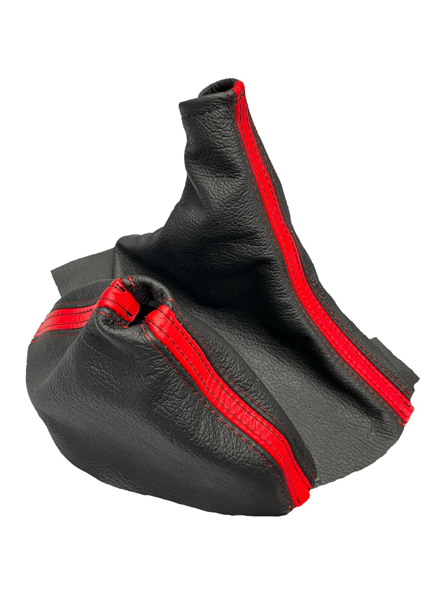 For Chevy Corvette C6 2005-2013 Genuine Leather Parking Brake & Shift Boot Cover In Black & Torch Red Stripe-4