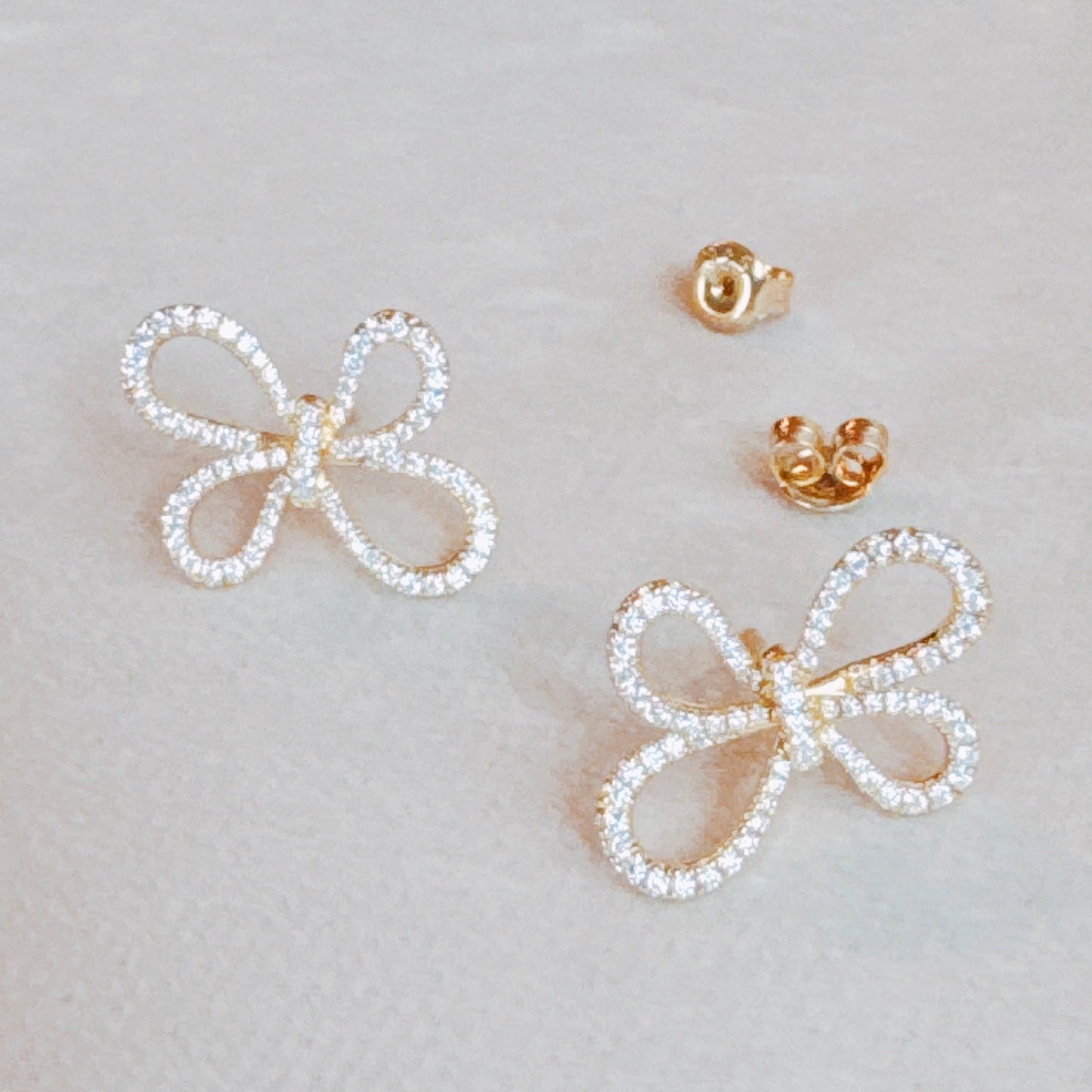 Fiore Bow Pavé Stud Earrings - Moissanite & Gold Plated Sterling Silver-4