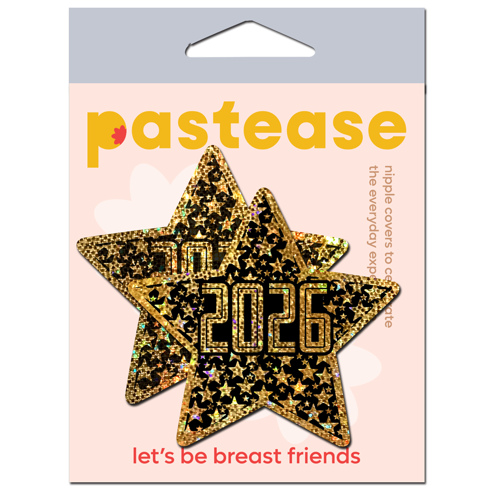 5-Pack: Happy New Year Pasties 2026 Black & Gold Star Nipple Covers by Pastease-4