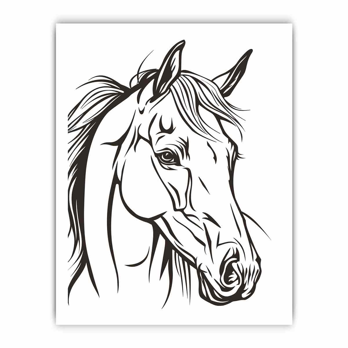 Horse Line Art Balck white Canvas Art Print-8