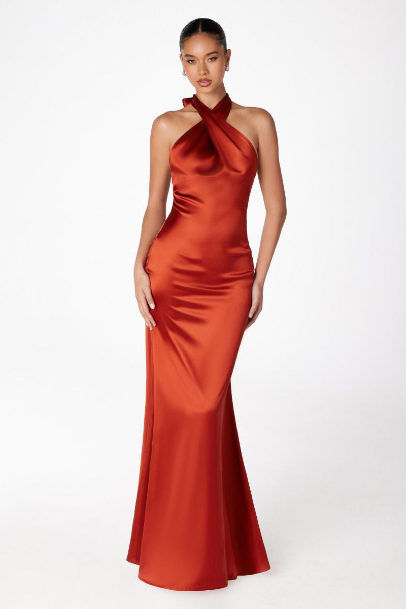 High halter v-neck mermaid dress-8