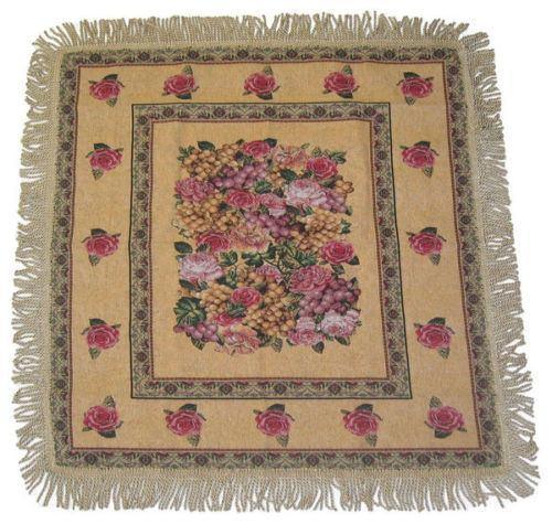 DaDa Bedding Parade of Fruit & Roses Floral Beige Square Tapestry Table Cloth (14426)-0