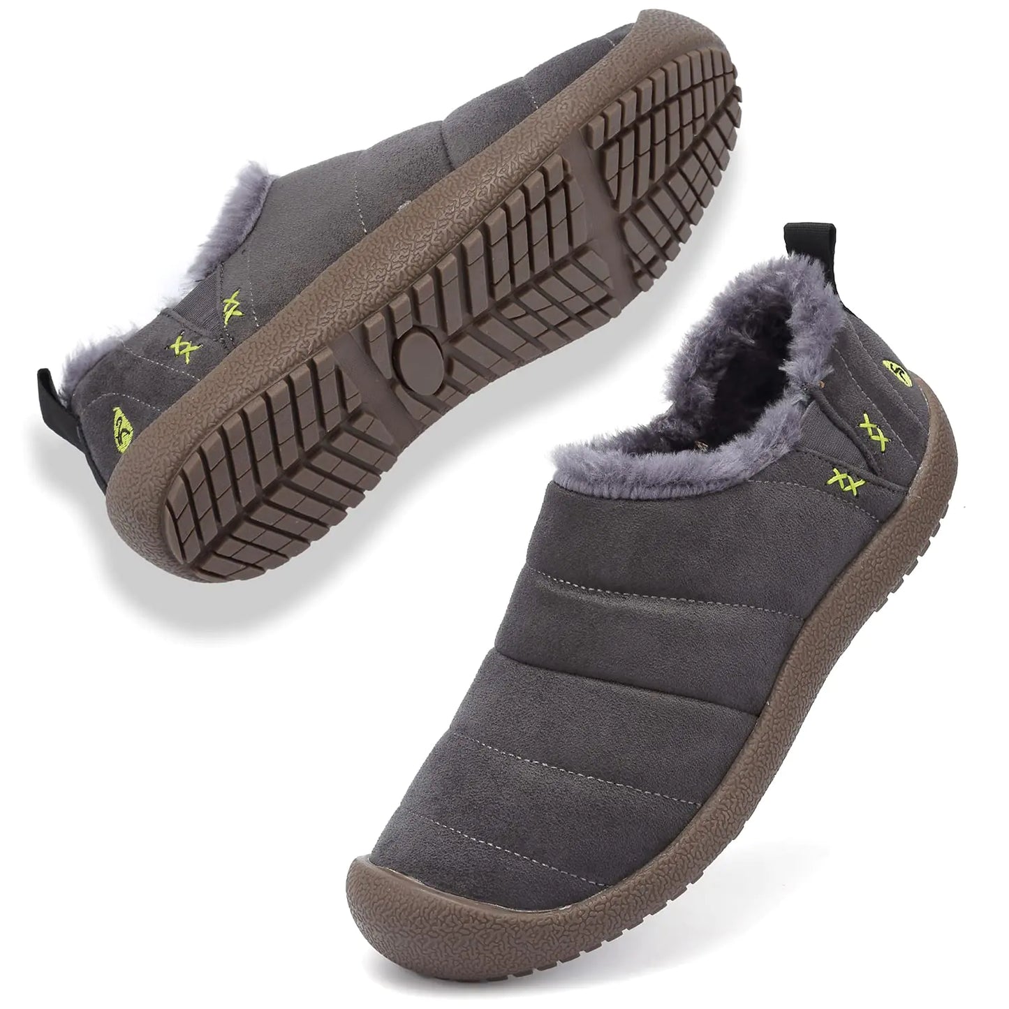 DimaiGlobal Mens Snow Boots Winter Boots Warm Ankle Boots Slip On Fur Lined Booties Water Resistant Outdoor Walking Shoes Grey 11US