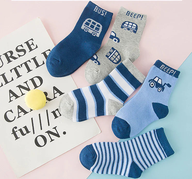 Cartoon Baby Socks in Bag - Short Cotton Car Design