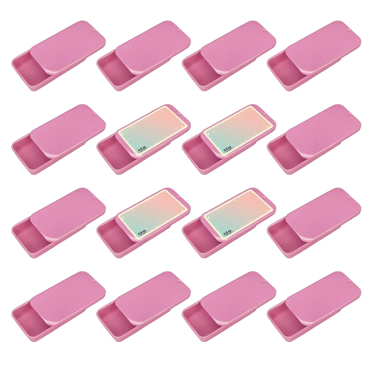 Cubic Ape Slide Top Tin Containers for Lip Balm Solid Perfume (0.5 oz 16-Pack w/Labels) - (Small) Empty Cosmetics Metal Boxes with Sliding Lids (Gloss Pink)