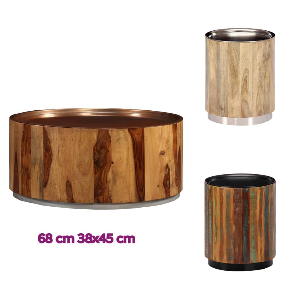 vidaXL Coffee Table Round End Table Accent Sofa Table Solid Wood Reclaimed-5