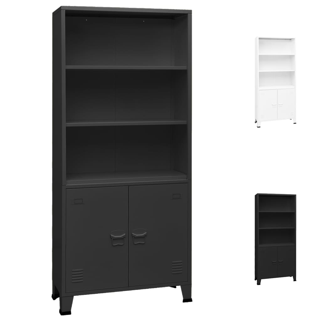 vidaXL Bookshelf Bookcase with 3 Shelves Decor Cabinet with Display Steel-4