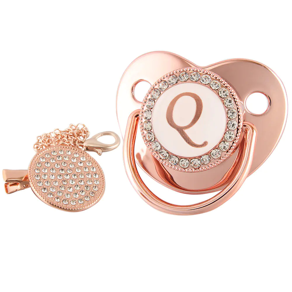 Rose Gold Pacifier with Diamond Chain for Babies