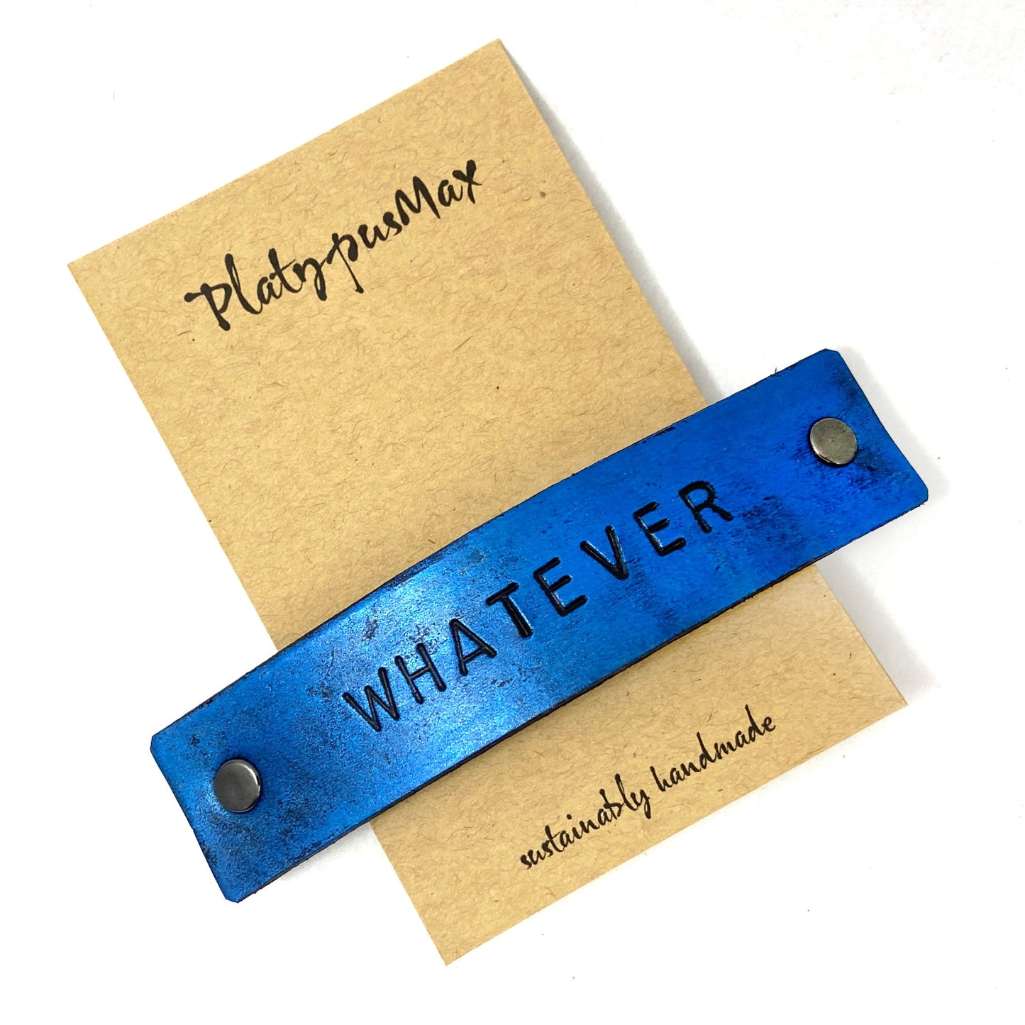 Custom Text Message / Stamped Words, Name, ZIP Code Leather Barrette-8