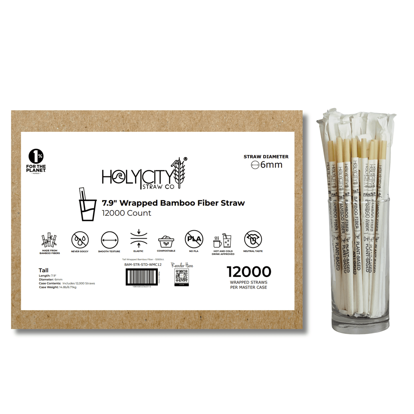 7.9" Wrapped Bamboo Fiber Straw | 6mm-6