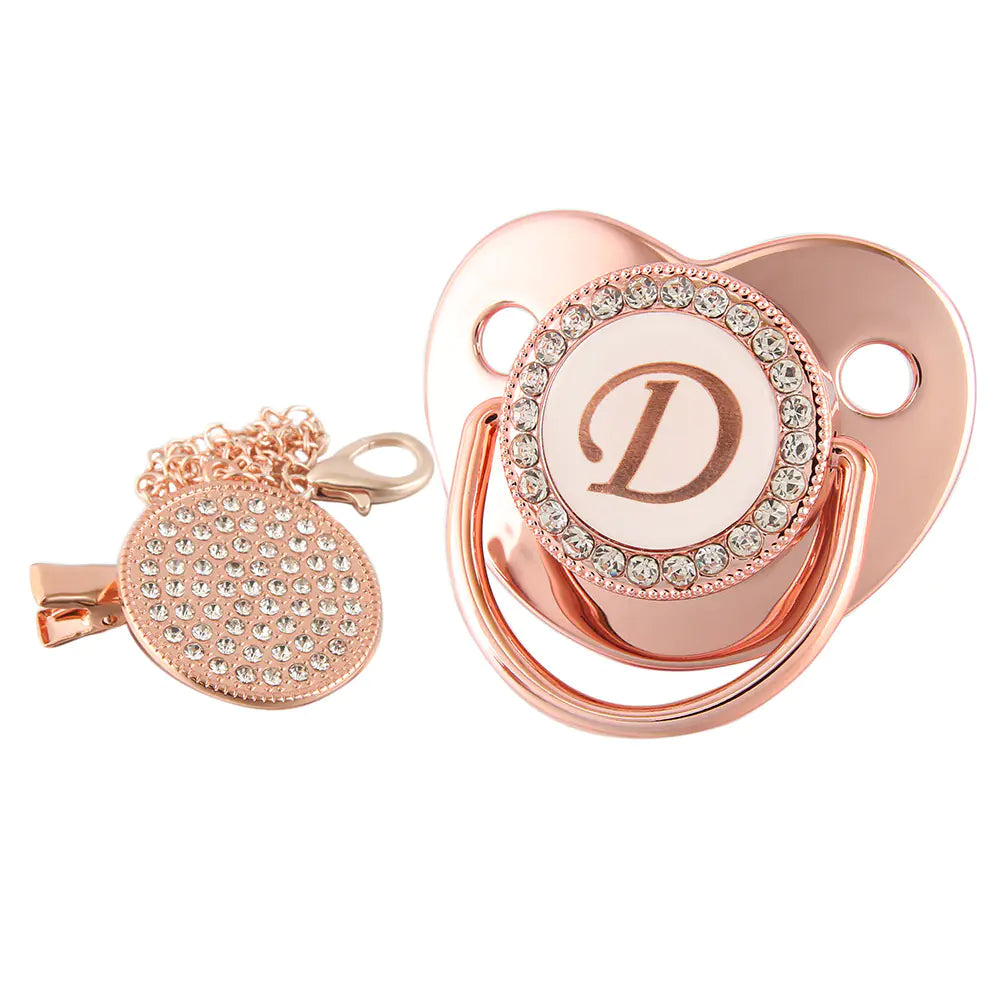 Rose Gold Pacifier with Diamond Chain for Babies