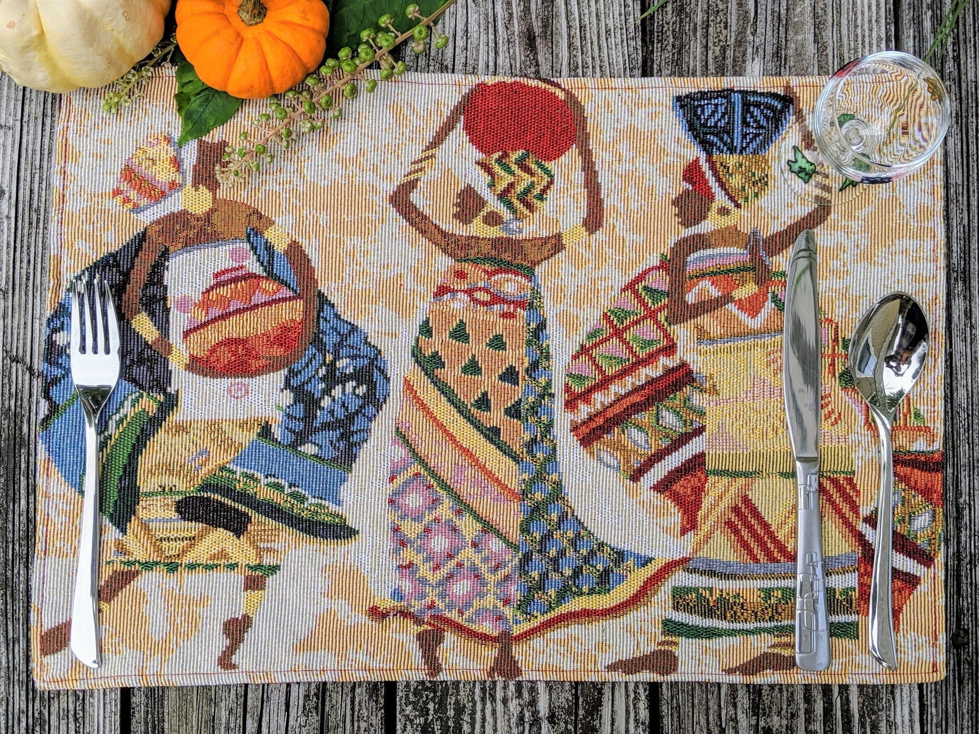 DaDa Bedding Set of 4-Pieces Dancing Women African Kwanzaa Tapestry Dining Table Placemats 13” x 19” (18117)-0