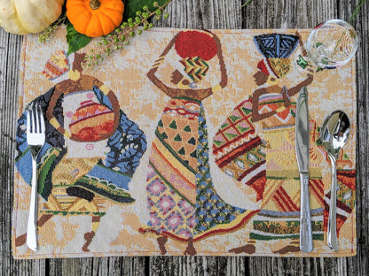 DaDa Bedding Set of 4-Pieces Dancing Women African Kwanzaa Tapestry Dining Table Placemats 13” x 19” (18117)-0