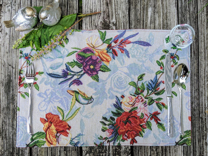 DaDa Bedding Set of 4-Pieces Tropical Sky Blue Birds Floral Tapestry Dining Table Placemats 13” x 19” (18116)-1