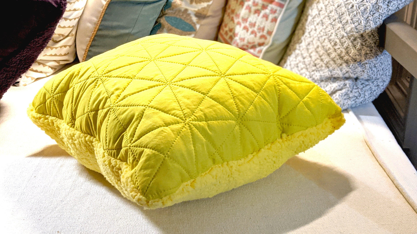 DaDa Bedding Hand-Made Tuscan Sun Yellow Sherpa Backside Quilted Throw Pillow - 18" x 18"-0