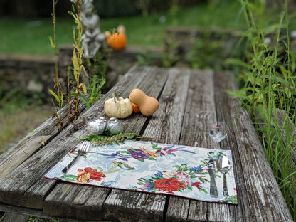 DaDa Bedding Set of 4-Pieces Tropical Sky Blue Birds Floral Tapestry Dining Table Placemats 13” x 19” (18116)-4