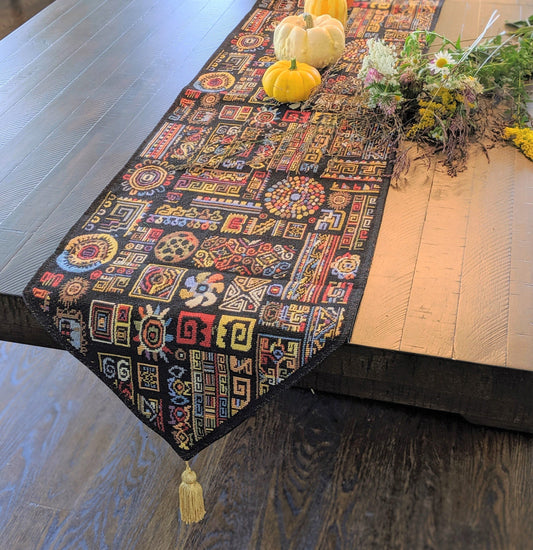 DaDa Bedding Ethnic Ornaments Geometric Black Elegant Woven Tapestry Dining Table Runner (18118)-0
