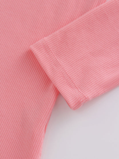 High V Ribbed Tee LS-True Pink-4