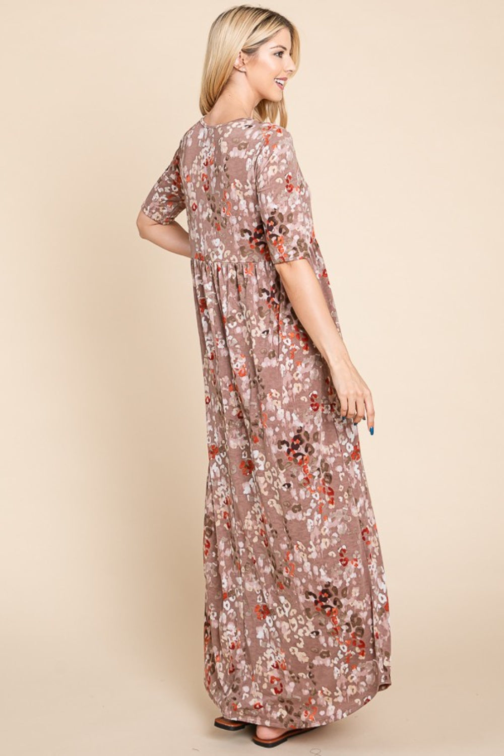 BOMBOM Printed Shirred Maxi Dress-1