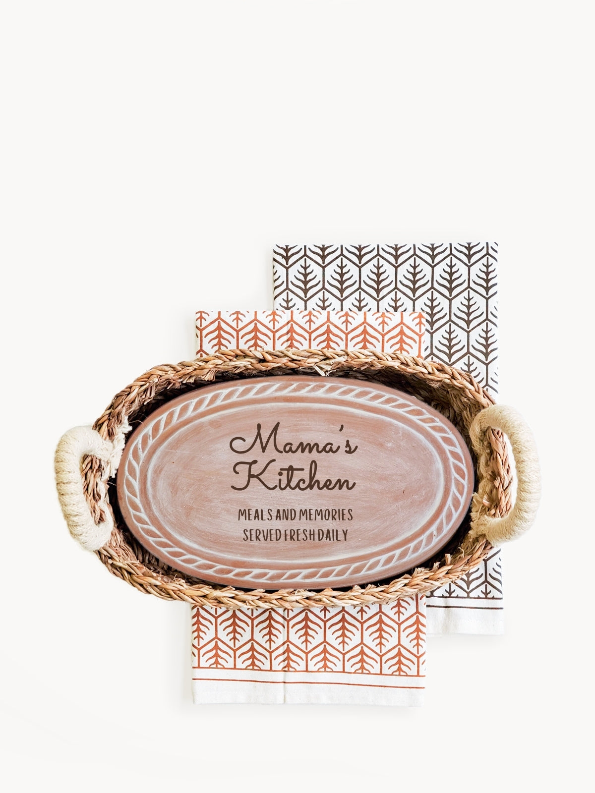 Bread Warmer & Basket Gift Set with Tea Towel - Mom Oval-5