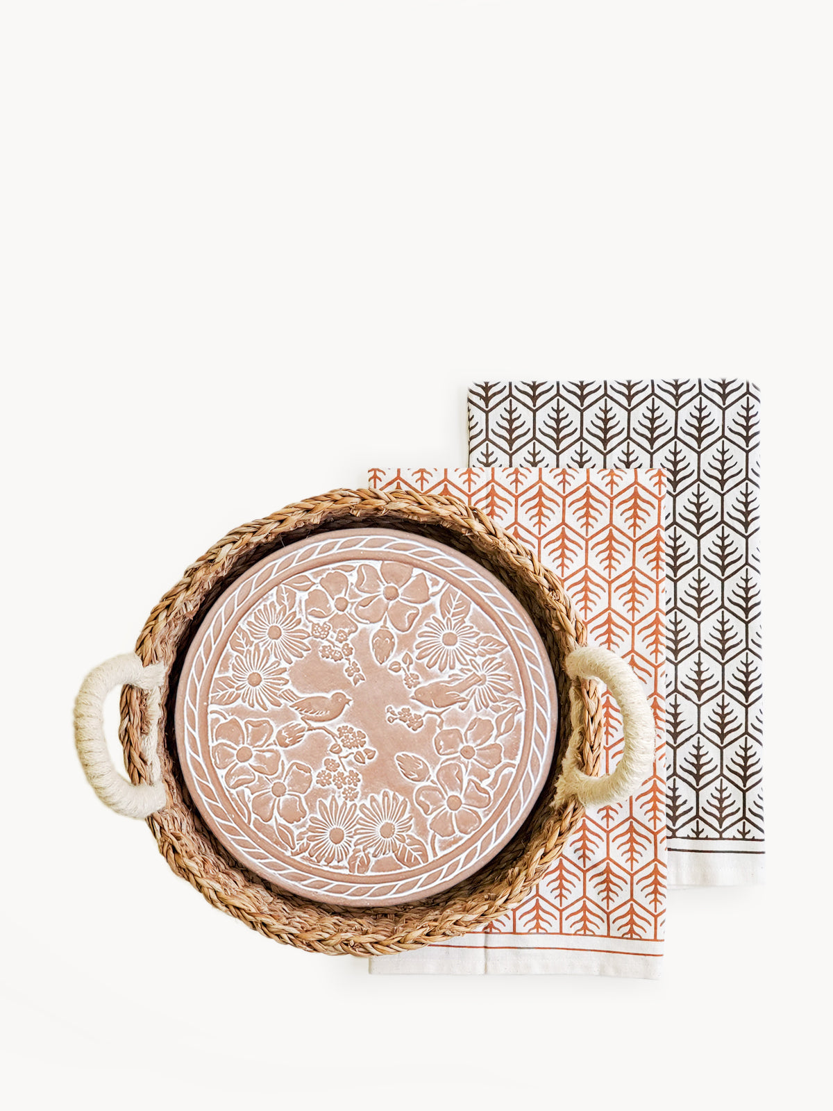 Bread Warmer & Basket Gift Set with Tea Towel - Garden Round-0