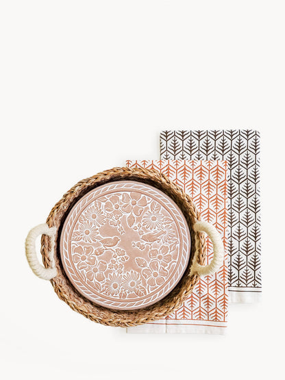 Bread Warmer & Basket Gift Set with Tea Towel - Garden Round-0