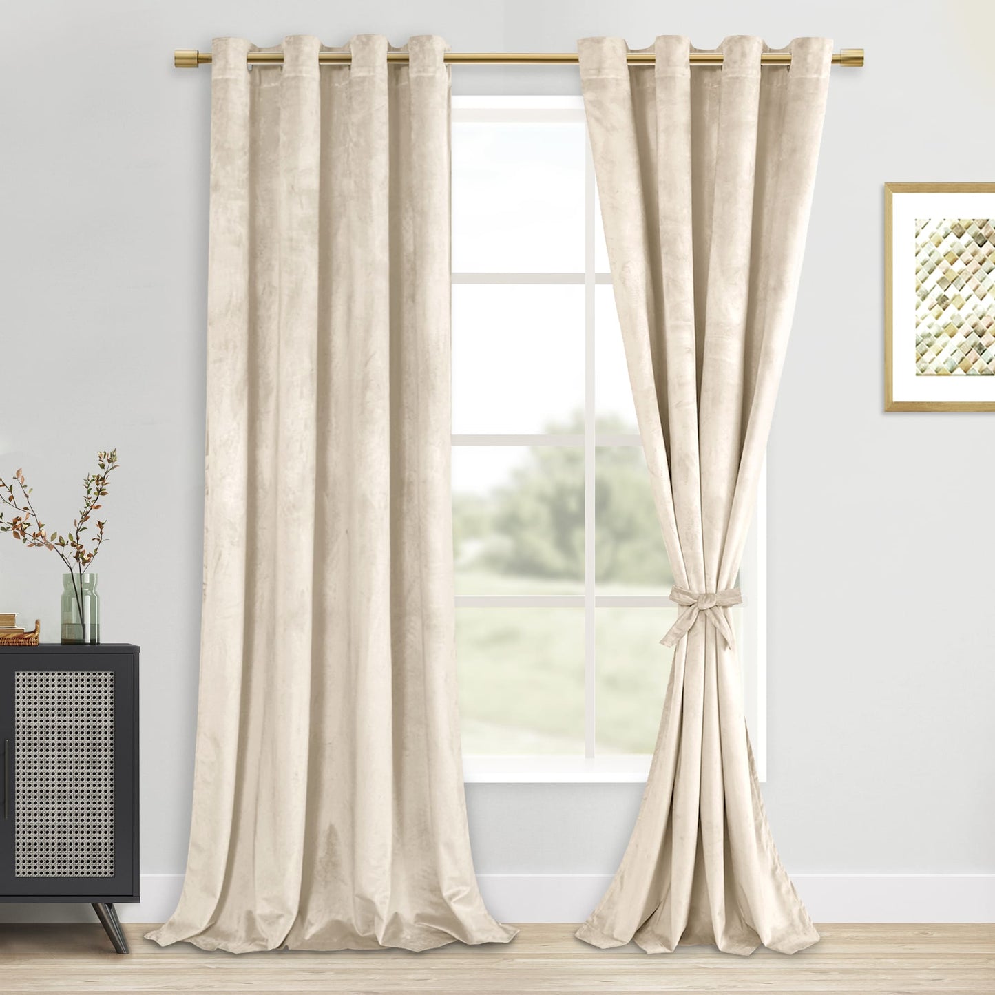 DWCN Velvet Blackout Curtains with Tiebacks, Set of 2 Panels-7