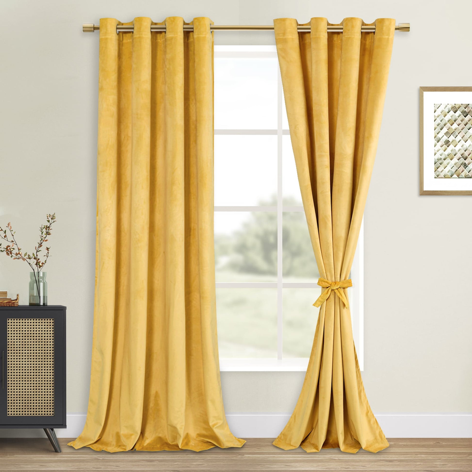 DWCN Velvet Blackout Curtains with Tiebacks, Set of 2 Panels-12