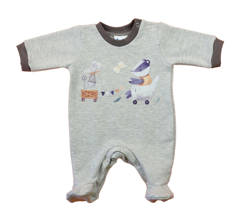 Belül bolyhos, hosszú ujjú baba rugdalózó – Állatos mintával-0