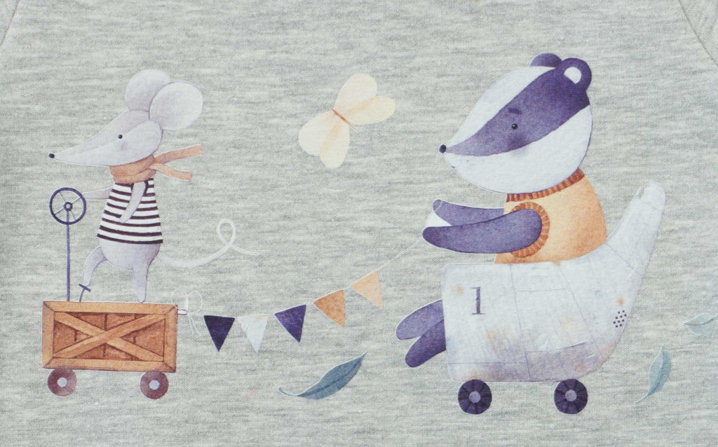 Belül bolyhos, hosszú ujjú baba rugdalózó – Állatos mintával-1