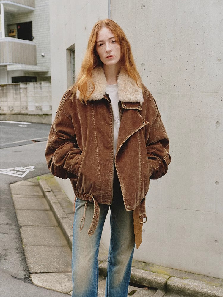 Fireladyfur Women's Distressed Denim Down Jacket | Wool Collar“City Travel”-0